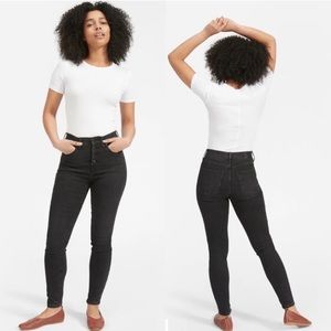 Everlane The Authentic Stretch High-Rise Skinny Button Fly Black Jeans 25